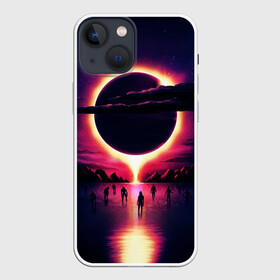 Чехол для iPhone 13 mini с принтом Retrowave   bleeding sun в Новосибирске,  |  | cosmos | dark all day | gunship | retro wave | retrowave | stars