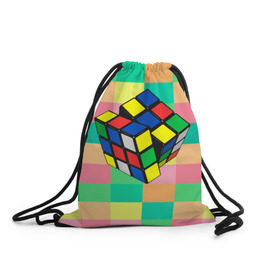 Рюкзак-мешок 3D с принтом Кубик Рубика в Новосибирске, 100% полиэстер | плотность ткани — 200 г/м2, размер — 35 х 45 см; лямки — толстые шнурки, застежка на шнуровке, без карманов и подкладки | игра | интеллект | куб | кубик | рубик | ум