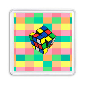Магнит 55*55 с принтом Кубик Рубика в Новосибирске, Пластик | Размер: 65*65 мм; Размер печати: 55*55 мм | игра | интеллект | куб | кубик | рубик | ум