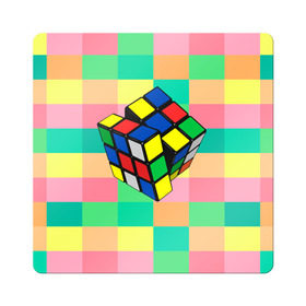 Магнит виниловый Квадрат с принтом Кубик Рубика в Новосибирске, полимерный материал с магнитным слоем | размер 9*9 см, закругленные углы | игра | интеллект | куб | кубик | рубик | ум