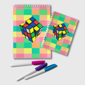 Блокнот с принтом Кубик Рубика в Новосибирске, 100% бумага | 48 листов, плотность листов — 60 г/м2, плотность картонной обложки — 250 г/м2. Листы скреплены удобной пружинной спиралью. Цвет линий — светло-серый
 | Тематика изображения на принте: игра | интеллект | куб | кубик | рубик | ум