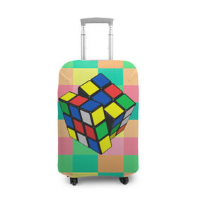 Чехол для чемодана 3D с принтом Кубик Рубика в Новосибирске, 86% полиэфир, 14% спандекс | двустороннее нанесение принта, прорези для ручек и колес | игра | интеллект | куб | кубик | рубик | ум