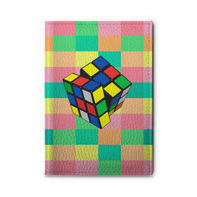 Обложка для автодокументов с принтом Кубик Рубика в Новосибирске, натуральная кожа |  размер 19,9*13 см; внутри 4 больших “конверта” для документов и один маленький отдел — туда идеально встанут права | игра | интеллект | куб | кубик | рубик | ум