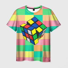 Мужская футболка 3D с принтом Кубик Рубика в Новосибирске, 100% полиэфир | прямой крой, круглый вырез горловины, длина до линии бедер | игра | интеллект | куб | кубик | рубик | ум