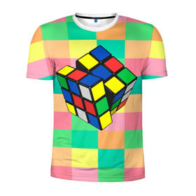 Мужская футболка 3D спортивная с принтом Кубик Рубика в Новосибирске, 100% полиэстер с улучшенными характеристиками | приталенный силуэт, круглая горловина, широкие плечи, сужается к линии бедра | игра | интеллект | куб | кубик | рубик | ум