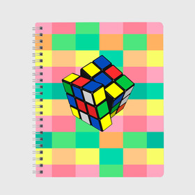Тетрадь с принтом Кубик Рубика в Новосибирске, 100% бумага | 48 листов, плотность листов — 60 г/м2, плотность картонной обложки — 250 г/м2. Листы скреплены сбоку удобной пружинной спиралью. Уголки страниц и обложки скругленные. Цвет линий — светло-серый
 | игра | интеллект | куб | кубик | рубик | ум