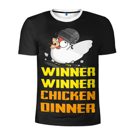 Мужская футболка 3D спортивная с принтом Winner Chicken Dinner в Новосибирске, 100% полиэстер с улучшенными характеристиками | приталенный силуэт, круглая горловина, широкие плечи, сужается к линии бедра | Тематика изображения на принте: asia | battle | chicken | dinner | duo | epic | guide | lucky | map | miramar | mobile | mortal | pro | royale | solo | winner | битва | лут | пабг | пубг | стрим | топ