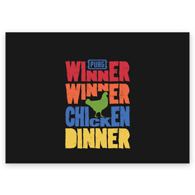 Поздравительная открытка с принтом Winner Chicken Dinner в Новосибирске, 100% бумага | плотность бумаги 280 г/м2, матовая, на обратной стороне линовка и место для марки
 | asia | battle | chicken | dinner | duo | epic | guide | lucky | map | miramar | mobile | mortal | pro | royale | solo | winner | битва | лут | пабг | пубг | стрим | топ