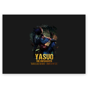 Поздравительная открытка с принтом Yasuo в Новосибирске, 100% бумага | плотность бумаги 280 г/м2, матовая, на обратной стороне линовка и место для марки
 | jinx | kda | league | lol | moba | pentakill | riot | rise | rus | skins | варвик | варус | воин | легенд | лига | лол | маг | стрелок | танк | чемпион