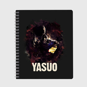 Тетрадь с принтом Yasuo в Новосибирске, 100% бумага | 48 листов, плотность листов — 60 г/м2, плотность картонной обложки — 250 г/м2. Листы скреплены сбоку удобной пружинной спиралью. Уголки страниц и обложки скругленные. Цвет линий — светло-серый
 | jinx | kda | league | lol | moba | pentakill | riot | rise | rus | skins | варвик | варус | воин | легенд | лига | лол | маг | стрелок | танк | чемпион