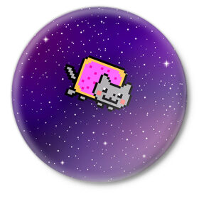 Значок с принтом Nyan Cat в Новосибирске,  металл | круглая форма, металлическая застежка в виде булавки | cat | meme | nyan cat | space | youtube | животное | звезды | интернет | космос | кошка | мем | прикол | радуга | юмор | ютуб