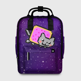 Женский рюкзак 3D с принтом Nyan Cat в Новосибирске, 100% полиэстер | лямки с регулируемой длиной, сверху ручки, чтобы рюкзак нести как сумку. Основное отделение закрывается на молнию, как и внешний карман. Внутри два дополнительных кармана, один из которых закрывается на молнию. По бокам два дополнительных кармашка, куда поместится маленькая бутылочка
 | Тематика изображения на принте: cat | meme | nyan cat | space | youtube | животное | звезды | интернет | космос | кошка | мем | прикол | радуга | юмор | ютуб