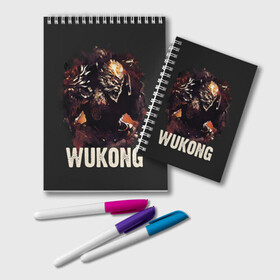 Блокнот с принтом Wukong в Новосибирске, 100% бумага | 48 листов, плотность листов — 60 г/м2, плотность картонной обложки — 250 г/м2. Листы скреплены удобной пружинной спиралью. Цвет линий — светло-серый
 | Тематика изображения на принте: jinx | kda | league | lol | moba | pentakill | riot | rise | rus | skins | варвик | варус | воин | легенд | лига | лол | маг | стрелок | танк | чемпион