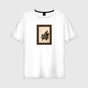 Женская футболка хлопок Oversize с принтом The Goldfinch в Новосибирске, 100% хлопок | свободный крой, круглый ворот, спущенный рукав, длина до линии бедер
 | the goldfinch | акварель | арт | голландский | животные | искусство | карел | картина | минимализм | рисунок | стиль | фабрициус | художник | щегол
