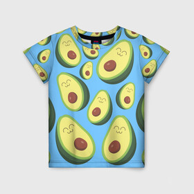 Детская футболка 3D с принтом Авокадо паттерн в Новосибирске, 100% гипоаллергенный полиэфир | прямой крой, круглый вырез горловины, длина до линии бедер, чуть спущенное плечо, ткань немного тянется | avocado | vegan | vegetarian | авокадо | веган | вегетарианство