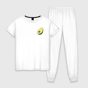 Женская пижама хлопок с принтом Авокадо в Новосибирске, 100% хлопок | брюки и футболка прямого кроя, без карманов, на брюках мягкая резинка на поясе и по низу штанин | avocado | vegan | vegetarian | авокадо | веган | вегетарианство