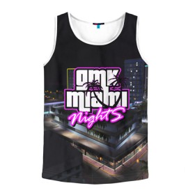 Мужская майка 3D с принтом GTA MIAMI NIGHTS в Новосибирске, 100% полиэстер | круглая горловина, приталенный силуэт, длина до линии бедра. Пройма и горловина окантованы тонкой бейкой | Тематика изображения на принте: grand theft auto 2 | grand theft auto 3 | grand theft auto v | grand theft auto: san andreas | grand theft auto: vice city | gta 5 | gta online | gta v | город | игры