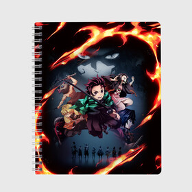 Тетрадь с принтом DEMON SLAYER KIMETSU NO YAIBA КЛИНОК РАССЕКАЮЩИЙ ДЕМОНОВ в Новосибирске, 100% бумага | 48 листов, плотность листов — 60 г/м2, плотность картонной обложки — 250 г/м2. Листы скреплены сбоку удобной пружинной спиралью. Уголки страниц и обложки скругленные. Цвет линий — светло-серый
 | demon slayer | demon slayer: kimetsu no yaiba | kimetsu | kimetsu no yaiba | nezuko | slayer | tanjiro | клинок рассекающий демонов | незуко | танджиро | шинобу кочо