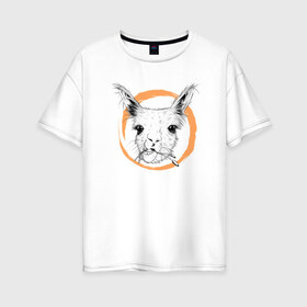 Женская футболка хлопок Oversize с принтом Животное в Новосибирске, 100% хлопок | свободный крой, круглый ворот, спущенный рукав, длина до линии бедер
 | альпака | голова | животное | лама | лиса | урод | чб | эмоция