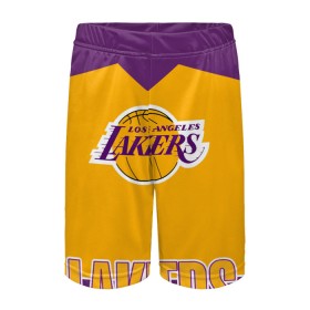 Детские спортивные шорты 3D с принтом Los Angeles Lakers в Новосибирске,  100% полиэстер
 | пояс оформлен широкой мягкой резинкой, ткань тянется
 | angeles | bryant | kobe | lakers | los | баскетбольный | клуб