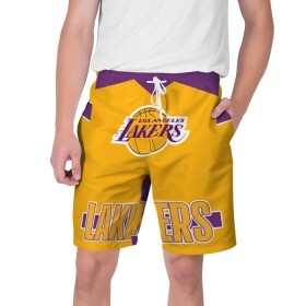 Мужские шорты 3D с принтом Los Angeles Lakers в Новосибирске,  полиэстер 100% | прямой крой, два кармана без застежек по бокам. Мягкая трикотажная резинка на поясе, внутри которой широкие завязки. Длина чуть выше колен | Тематика изображения на принте: angeles | bryant | kobe | lakers | los | баскетбольный | клуб