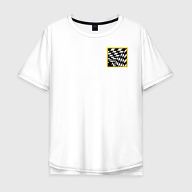 Мужская футболка хлопок Oversize с принтом иллюзия в Новосибирске, 100% хлопок | свободный крой, круглый ворот, “спинка” длиннее передней части | желтый | иллюзия | клетки | мода | необычно | прикольно | пространство | стильно. | черно белый