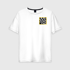 Женская футболка хлопок Oversize с принтом иллюзия в Новосибирске, 100% хлопок | свободный крой, круглый ворот, спущенный рукав, длина до линии бедер
 | желтый | иллюзия | клетки | мода | необычно | прикольно | пространство | стильно. | черно белый