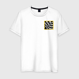Мужская футболка хлопок с принтом иллюзия  в Новосибирске, 100% хлопок | прямой крой, круглый вырез горловины, длина до линии бедер, слегка спущенное плечо. | желтый | иллюзия | клетки | мода | необычно | прикольно | пространство | стильно. | черно белый
