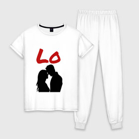 Женская пижама хлопок с принтом LOVE (1 часть) в Новосибирске, 100% хлопок | брюки и футболка прямого кроя, без карманов, на брюках мягкая резинка на поясе и по низу штанин | 14 февраля | 8 марта | девушка | день всех влюбленных | день святого валентина | для двоих | любимая | любовь | парень | парная | подарок
