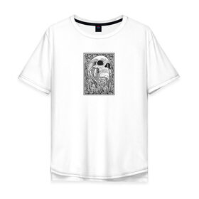 Мужская футболка хлопок Oversize с принтом IN THE FIELD OF FLOWERS в Новосибирске, 100% хлопок | свободный крой, круглый ворот, “спинка” длиннее передней части | кости | минимализм | цветы | цвиты | чб | череп | череп человека | черип | черно   белое
