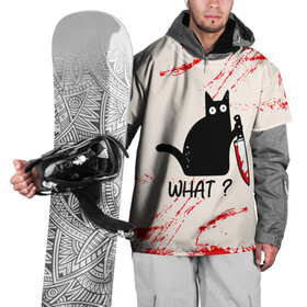 Накидка на куртку 3D с принтом What cat в Новосибирске, 100% полиэстер |  | Тематика изображения на принте: cat | kitten | knife | what | вопрос | киса | кот | котёнок | кошак | кошка | кровь | нож | удивление | что