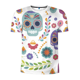 Мужская футболка 3D спортивная с принтом Мексиканские мотивы в Новосибирске, 100% полиэстер с улучшенными характеристиками | приталенный силуэт, круглая горловина, широкие плечи, сужается к линии бедра | Тематика изображения на принте: день мёртвых. череп | мексика | мексиканский | мексиканское | цветок | цветы | черепа