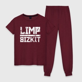 Женская пижама хлопок с принтом LIMP BIZKIT в Новосибирске, 100% хлопок | брюки и футболка прямого кроя, без карманов, на брюках мягкая резинка на поясе и по низу штанин | dj lethal | limp bizkit | rock | джон отто | лимп бизкит | майк смит | музыка | роб уотерс | рок | сэм риверс | терри бальзамо | уэс борланд | фред дёрст