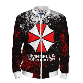 Мужской бомбер 3D с принтом UMBRELLA CORP в Новосибирске, 100% полиэстер | застегивается на молнию, по бокам два кармана без застежек, по низу бомбера и на воротнике - эластичная резинка | Тематика изображения на принте: ada wong | biohazard | leon | nemesis | project resistance | raccoon city | re2 | resident evil 2 | rpd | stars | umbrella | ада вонг | амбрелла | немесис | ужасы