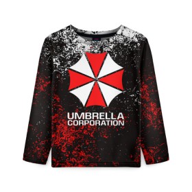 Детский лонгслив 3D с принтом UMBRELLA CORP в Новосибирске, 100% полиэстер | длинные рукава, круглый вырез горловины, полуприлегающий силуэт
 | ada wong | biohazard | leon | nemesis | project resistance | raccoon city | re2 | resident evil 2 | rpd | stars | umbrella | ада вонг | амбрелла | немесис | ужасы