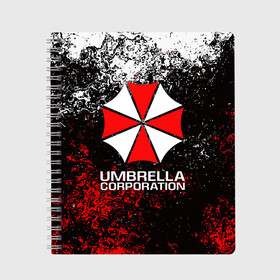 Тетрадь с принтом UMBRELLA CORP в Новосибирске, 100% бумага | 48 листов, плотность листов — 60 г/м2, плотность картонной обложки — 250 г/м2. Листы скреплены сбоку удобной пружинной спиралью. Уголки страниц и обложки скругленные. Цвет линий — светло-серый
 | ada wong | biohazard | leon | nemesis | project resistance | raccoon city | re2 | resident evil 2 | rpd | stars | umbrella | ада вонг | амбрелла | немесис | ужасы