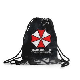 Рюкзак-мешок 3D с принтом UMBRELLA CORP в Новосибирске, 100% полиэстер | плотность ткани — 200 г/м2, размер — 35 х 45 см; лямки — толстые шнурки, застежка на шнуровке, без карманов и подкладки | 