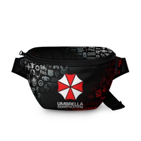 Поясная сумка 3D с принтом RESIDENT EVIL (UMBRELLA CORP) в Новосибирске, 100% полиэстер | плотная ткань, ремень с регулируемой длиной, внутри несколько карманов для мелочей, основное отделение и карман с обратной стороны сумки застегиваются на молнию | ada wong | biohazard | leon | nemesis | project resistance | raccoon city | re | re3 | resident evil | resident evil 3 | rpd | stars | umbrella | ада вонг | амбрелла | немезис | ужасы