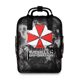 Женский рюкзак 3D с принтом UMBRELLA CORP в Новосибирске, 100% полиэстер | лямки с регулируемой длиной, сверху ручки, чтобы рюкзак нести как сумку. Основное отделение закрывается на молнию, как и внешний карман. Внутри два дополнительных кармана, один из которых закрывается на молнию. По бокам два дополнительных кармашка, куда поместится маленькая бутылочка
 | ada wong | biohazard | leon | nemesis | project resistance | raccoon city | re2 | resident evil 2 | rpd | stars | umbrella | ада вонг | амбрелла | немесис | ужасы