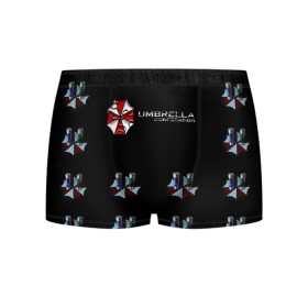 Мужские трусы 3D с принтом Umbrella Corporation в Новосибирске, 50% хлопок, 50% полиэстер | классическая посадка, на поясе мягкая тканевая резинка | Тематика изображения на принте: апокалипсис | зла | зомби | обитель | твирус