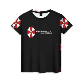 Женская футболка 3D с принтом Umbrella Corporation в Новосибирске, 100% полиэфир ( синтетическое хлопкоподобное полотно) | прямой крой, круглый вырез горловины, длина до линии бедер | апокалипсис | зла | зомби | обитель | твирус