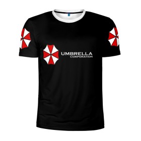 Мужская футболка 3D спортивная с принтом Umbrella Corporation в Новосибирске, 100% полиэстер с улучшенными характеристиками | приталенный силуэт, круглая горловина, широкие плечи, сужается к линии бедра | Тематика изображения на принте: апокалипсис | зла | зомби | обитель | твирус