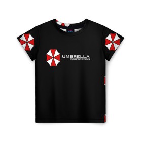 Детская футболка 3D с принтом Umbrella Corporation в Новосибирске, 100% гипоаллергенный полиэфир | прямой крой, круглый вырез горловины, длина до линии бедер, чуть спущенное плечо, ткань немного тянется | апокалипсис | зла | зомби | обитель | твирус