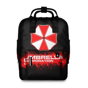 Женский рюкзак 3D с принтом Umbrella Corporation в Новосибирске, 100% полиэстер | лямки с регулируемой длиной, сверху ручки, чтобы рюкзак нести как сумку. Основное отделение закрывается на молнию, как и внешний карман. Внутри два дополнительных кармана, один из которых закрывается на молнию. По бокам два дополнительных кармашка, куда поместится маленькая бутылочка
 | Тематика изображения на принте: corporation | umbrella | umbrella corporation | амбрела | амбрелла корпорейшн | военная корпорация | корпорация | фармацевтическая корпорация