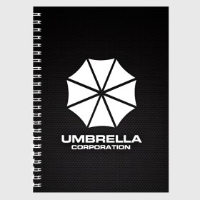 Тетрадь с принтом Umbrella Corporation в Новосибирске, 100% бумага | 48 листов, плотность листов — 60 г/м2, плотность картонной обложки — 250 г/м2. Листы скреплены сбоку удобной пружинной спиралью. Уголки страниц и обложки скругленные. Цвет линий — светло-серый
 | Тематика изображения на принте: corporation | umbrella | umbrella corporation | амбрела | амбрелла корпорейшн | военная корпорация | корпорация | фармацевтическая корпорация