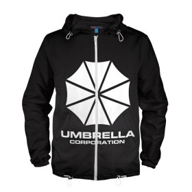 Мужская ветровка 3D с принтом Umbrella Corporation в Новосибирске, 100% полиэстер | подол и капюшон оформлены резинкой с фиксаторами, два кармана без застежек по бокам, один потайной карман на груди | corporation | umbrella | umbrella corporation | амбрела | амбрелла корпорейшн | военная корпорация | корпорация | фармацевтическая корпорация