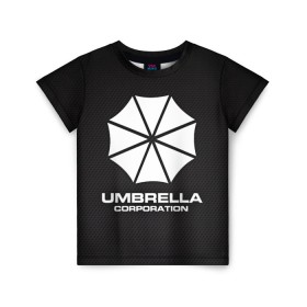 Детская футболка 3D с принтом Umbrella Corporation в Новосибирске, 100% гипоаллергенный полиэфир | прямой крой, круглый вырез горловины, длина до линии бедер, чуть спущенное плечо, ткань немного тянется | corporation | umbrella | umbrella corporation | амбрела | амбрелла корпорейшн | военная корпорация | корпорация | фармацевтическая корпорация
