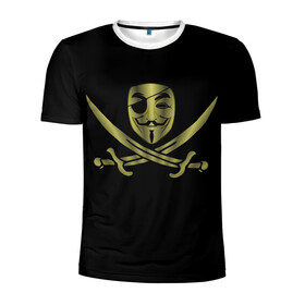 Мужская футболка 3D спортивная с принтом Анонимус Пират в Новосибирске, 100% полиэстер с улучшенными характеристиками | приталенный силуэт, круглая горловина, широкие плечи, сужается к линии бедра | Тематика изображения на принте: anonymous | v   значит вендетта | анонимус | анонимусы | вендетта | гай фокс | гая фокса | женскую | купить | маска | маска v | мужскую | пират | пирата | с анонимусом | с маской | с пиратом | хакер | хактивизм