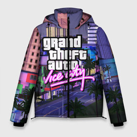Мужская зимняя куртка 3D с принтом Grand Theft Auto Vice City в Новосибирске, верх — 100% полиэстер; подкладка — 100% полиэстер; утеплитель — 100% полиэстер | длина ниже бедра, свободный силуэт Оверсайз. Есть воротник-стойка, отстегивающийся капюшон и ветрозащитная планка. 

Боковые карманы с листочкой на кнопках и внутренний карман на молнии. | Тематика изображения на принте: grand theft auto 2 | grand theft auto 3 | grand theft auto v | grand theft auto: san andreas | grand theft auto: vice city | gta 1 | gta 2 | gta 3 | gta 4 | gta 5 | gta online | gta v | город | игры