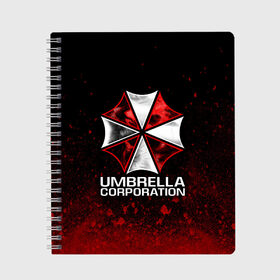 Тетрадь с принтом UMBRELLA CORP в Новосибирске, 100% бумага | 48 листов, плотность листов — 60 г/м2, плотность картонной обложки — 250 г/м2. Листы скреплены сбоку удобной пружинной спиралью. Уголки страниц и обложки скругленные. Цвет линий — светло-серый
 | ada wong | biohazard | leon | nemesis | project resistance | raccoon city | re2 | resident evil 2 | rpd | stars | umbrella | ада вонг | амбрелла | немесис | ужасы